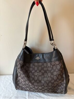 Coach Brown and Black Signature Canvas Shoulder Bag